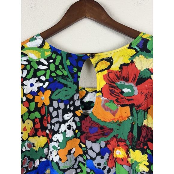Jams World Floral Dress Women Size M Multicolor Vintage Art Print Keyhole Back - Picture 5 of 9